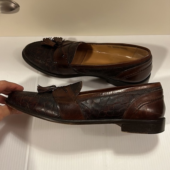 JOHNSTON & MURPHY Size 11 M BROWN CELLINI CROCODILE TASSEL LOAFERS size 10.5 N - Picture 17 of 17